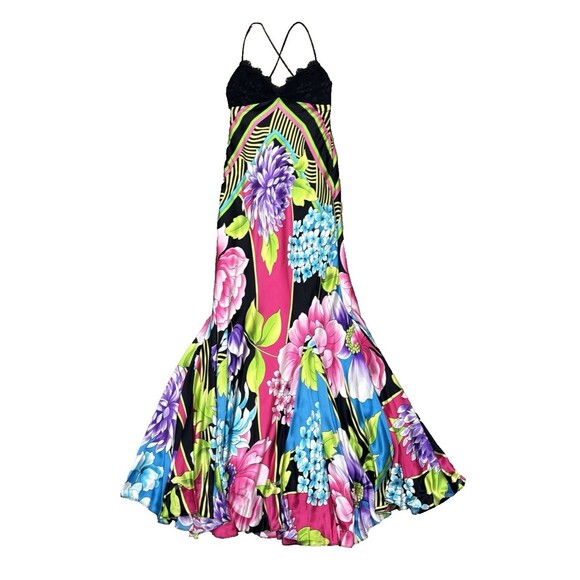 Cache Dresses & Skirts - Vintage Cache Dress 4 Silk Satin Floral Maxi Y2K 90s Gown Prom Flared Hem